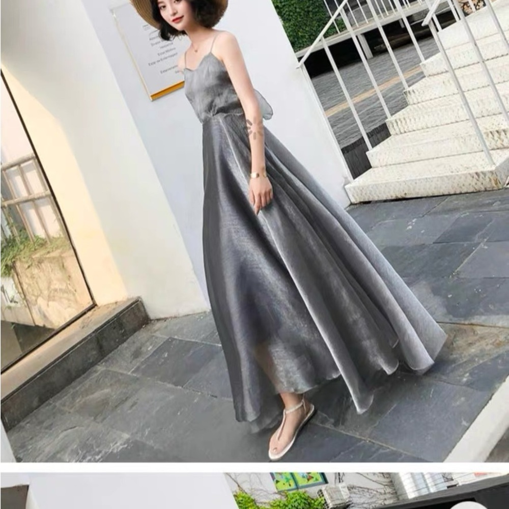 Silver Backless Sundress with Spaghetti Straps - Picture 3 of 4